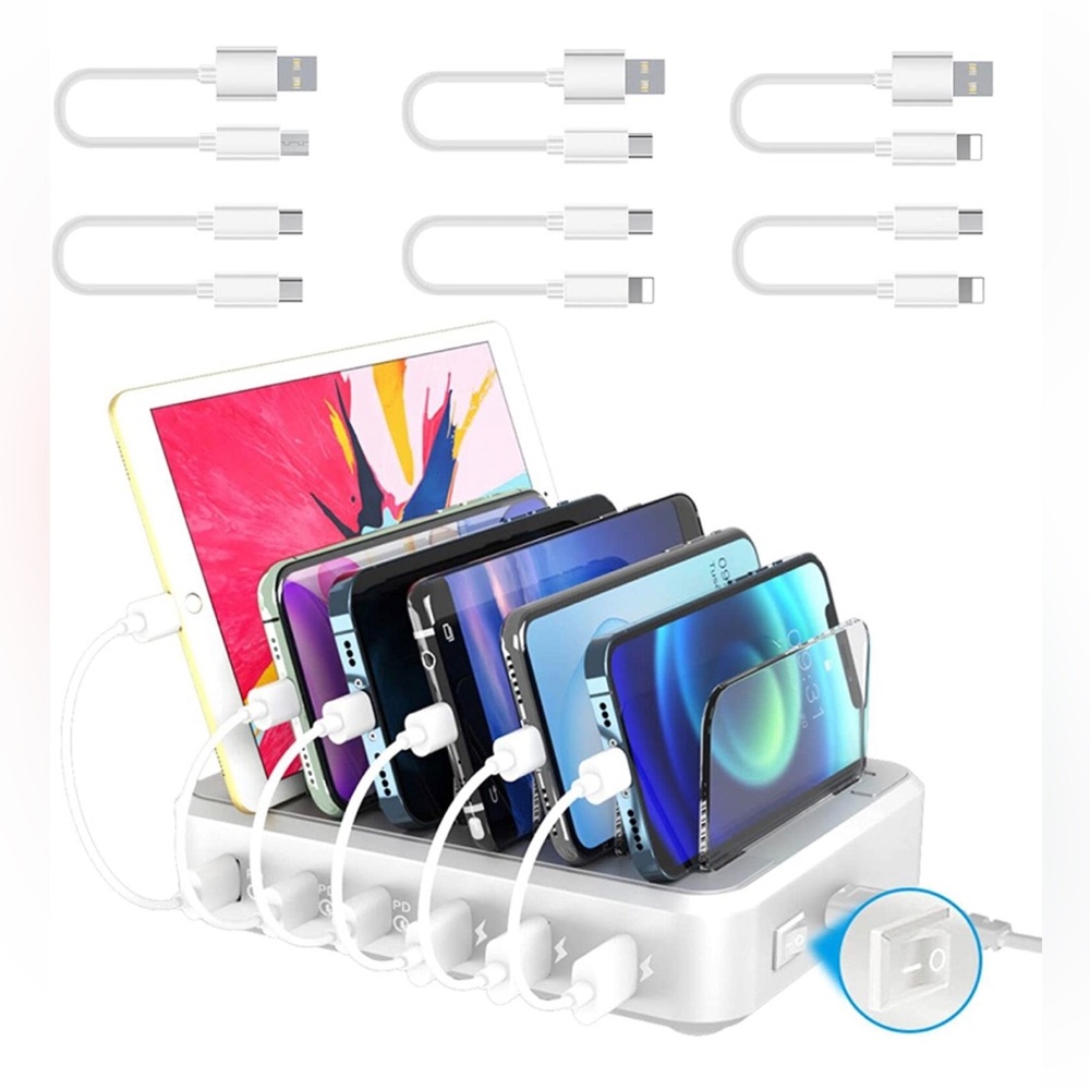 PD USB-C Charging Station for iPhone 13, COSOOS 81W 6-Port USB Charging Station